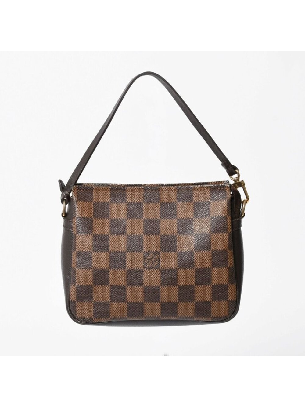 Louis Vuitton Trousse Makeup Pouch Handbag Damier Canvas Brown Gold